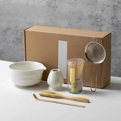 SUENTA Matcha-Set 6-teilig Keramik und Bambus für Teezeremonie Weiß