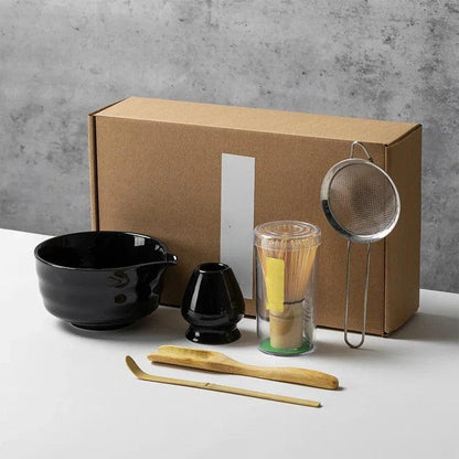 SUENTA Matcha-Set 6-teilig Keramik und Bambus für Teezeremonie Schwarz