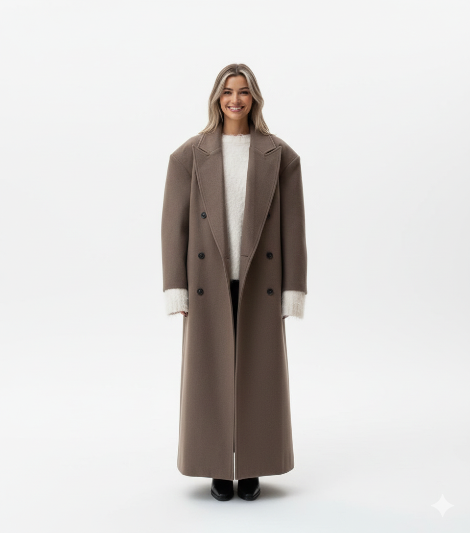 Claudia Manteau Oversize Femme – Veste Élégante à Double Boutonnage & Épaules Structurées