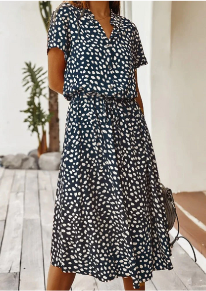 Women's Spotted Print Button-Down Midi Dress