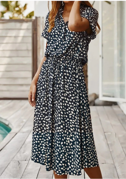 Women's Spotted Print Button-Down Midi Dress