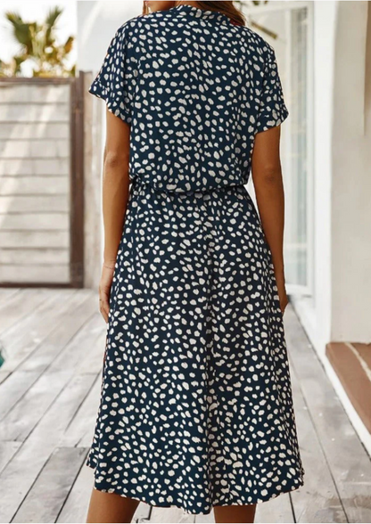 Women's Spotted Print Button-Down Midi Dress