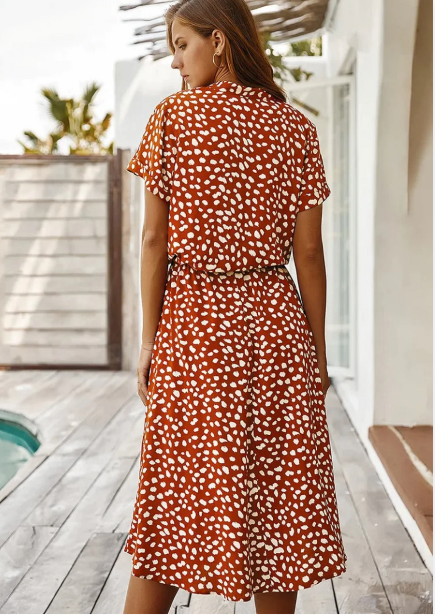 Women's Spotted Print Button-Down Midi Dress