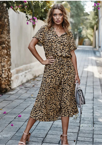 Women's Spotted Print Button-Down Midi Dress