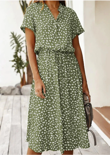 Women's Spotted Print Button-Down Midi Dress
