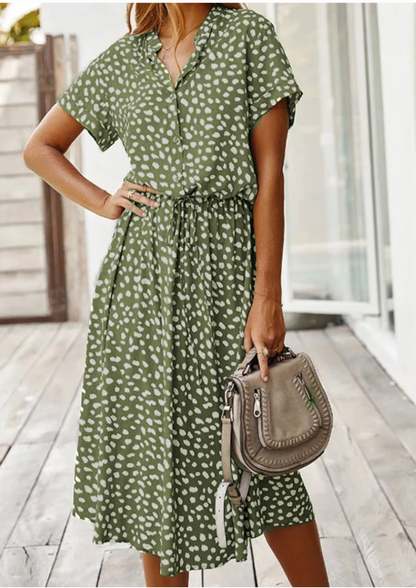 Women's Spotted Print Button-Down Midi Dress