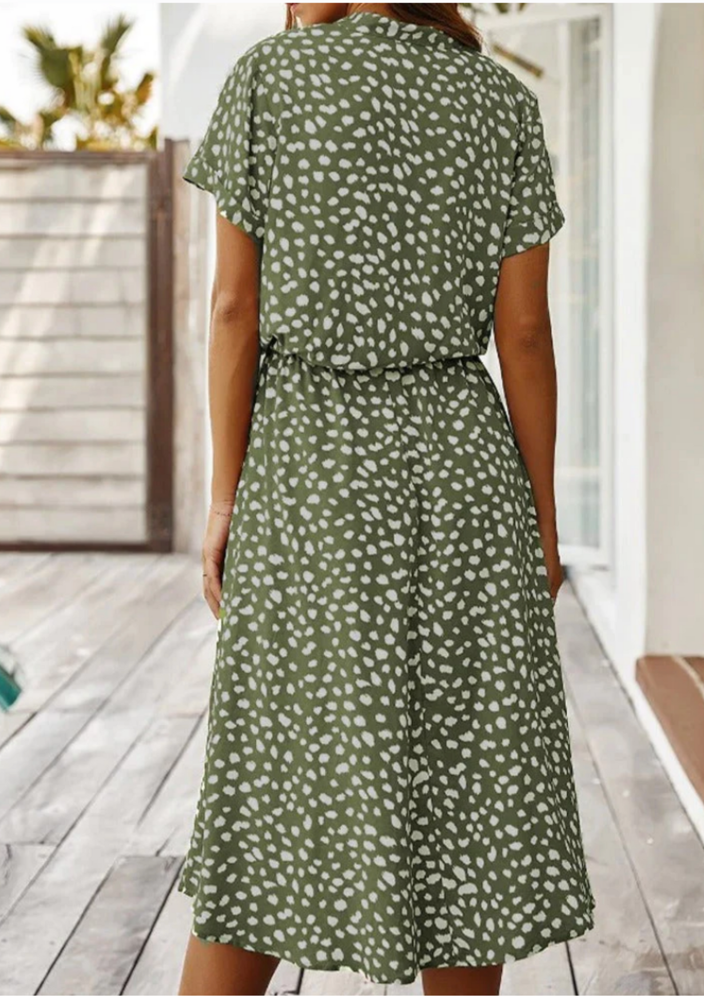 Women's Spotted Print Button-Down Midi Dress