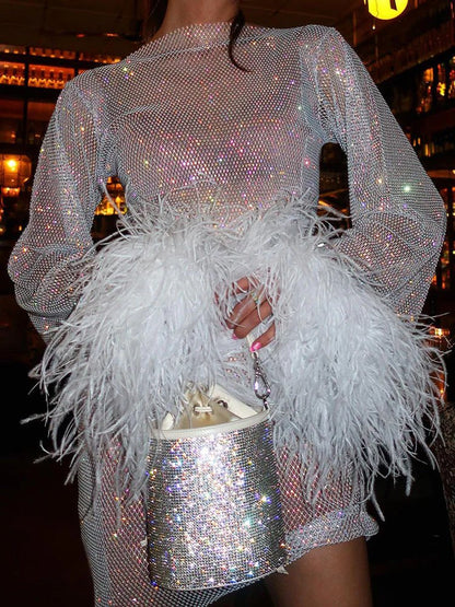Mayra Feather Cuff Cocktail Mini Dress