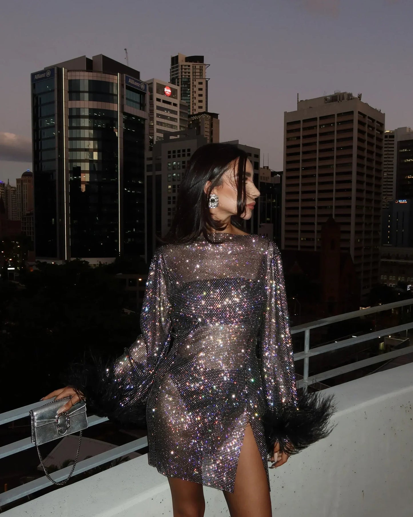 Mayra Feather Cuff Cocktail Mini Dress