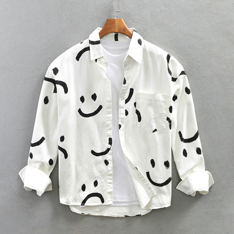 Cotton Long Sleeve Shirt with Smiley Pattern