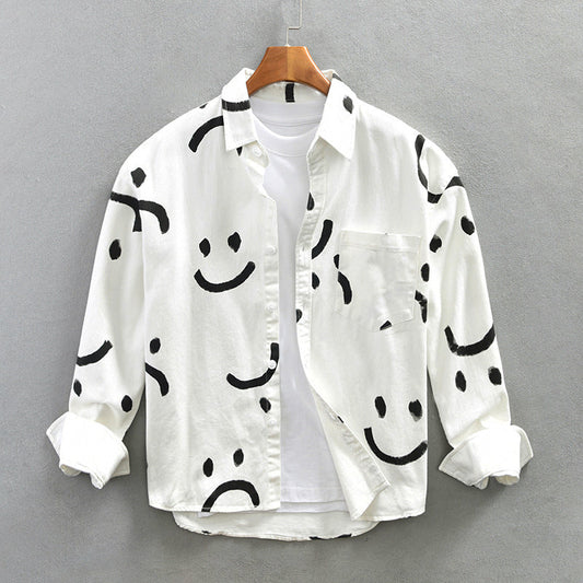 Cotton Long Sleeve Shirt with Smiley Pattern