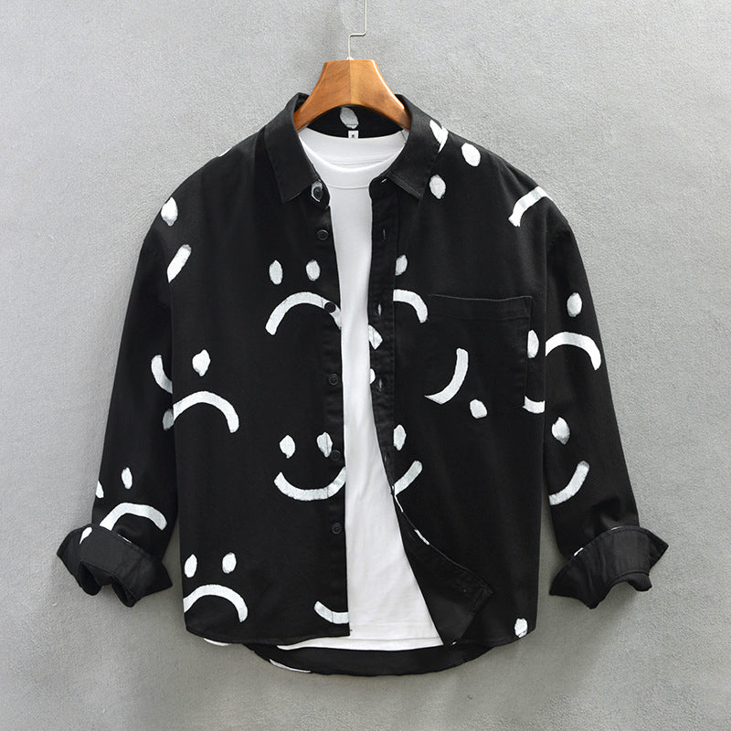 Cotton Long Sleeve Shirt with Smiley Pattern