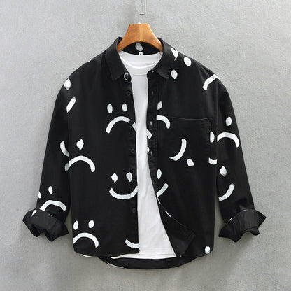 Cotton Long Sleeve Shirt with Smiley Pattern