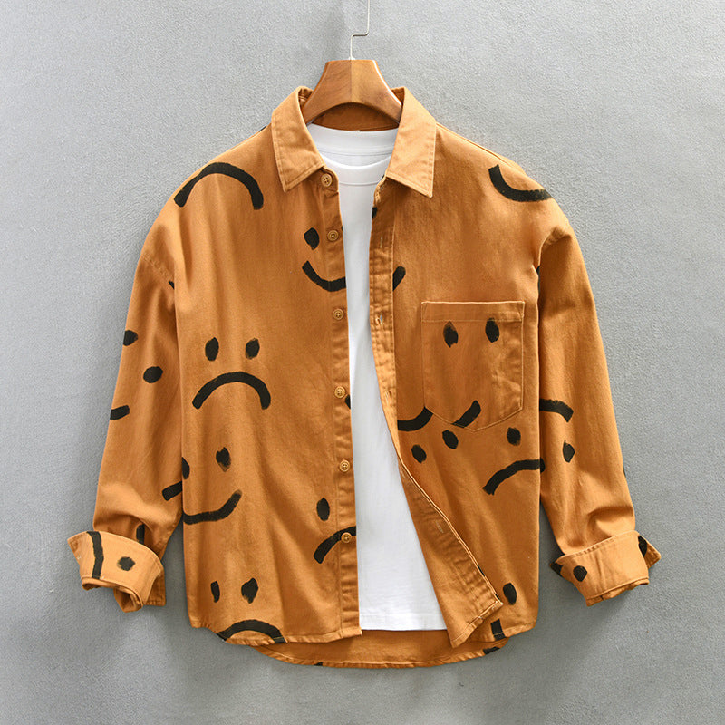 Cotton Long Sleeve Shirt with Smiley Pattern