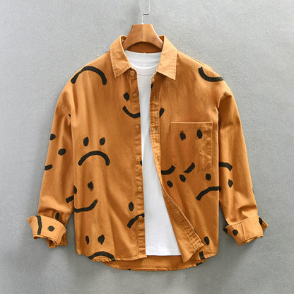 Cotton Long Sleeve Shirt with Smiley Pattern