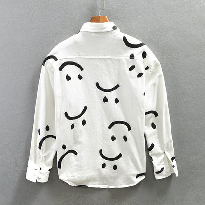 Cotton Long Sleeve Shirt with Smiley Pattern