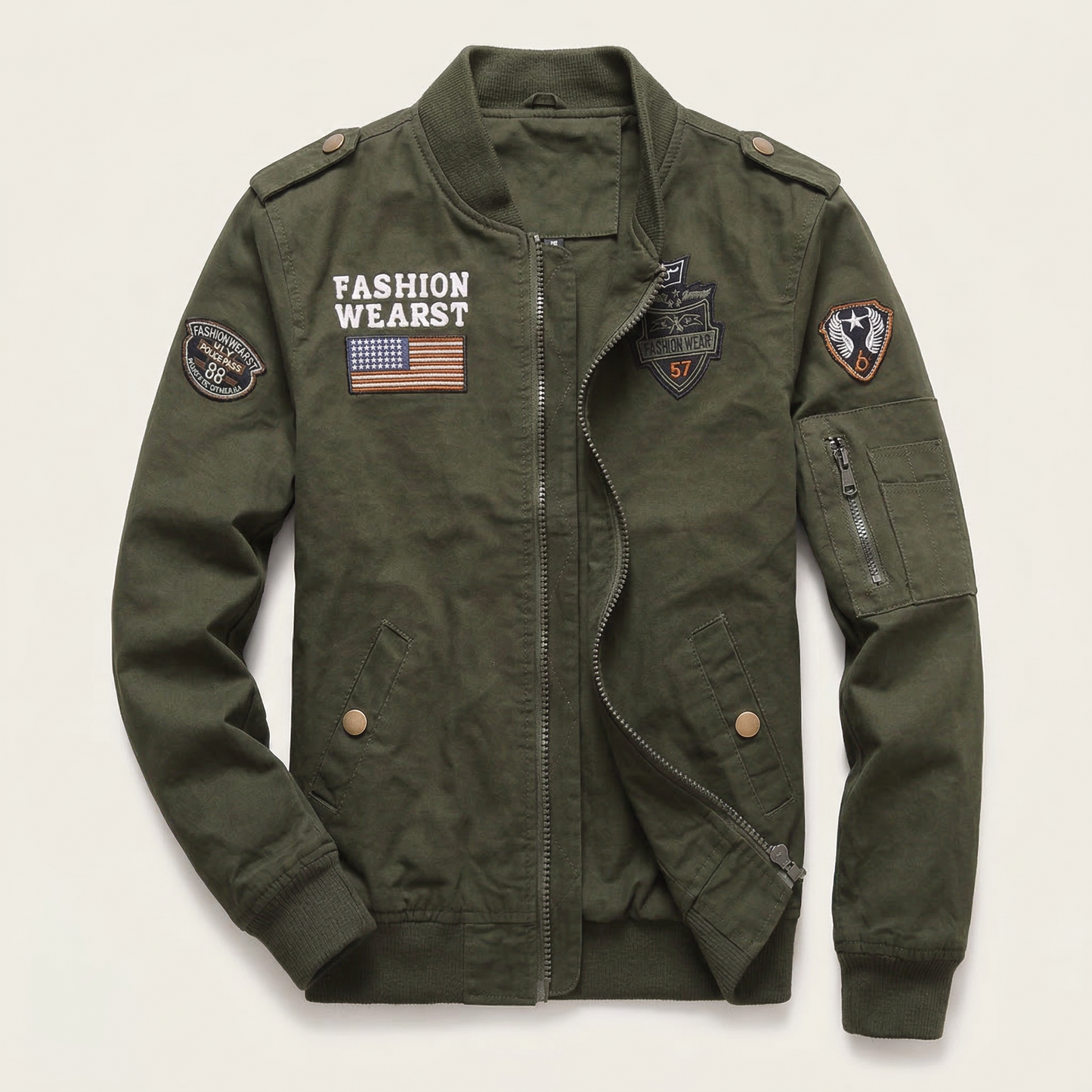 Men’s Bomber Jacket – Zip-Front Patch Design