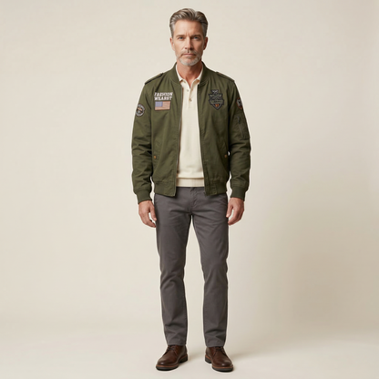 Men’s Bomber Jacket – Zip-Front Patch Design