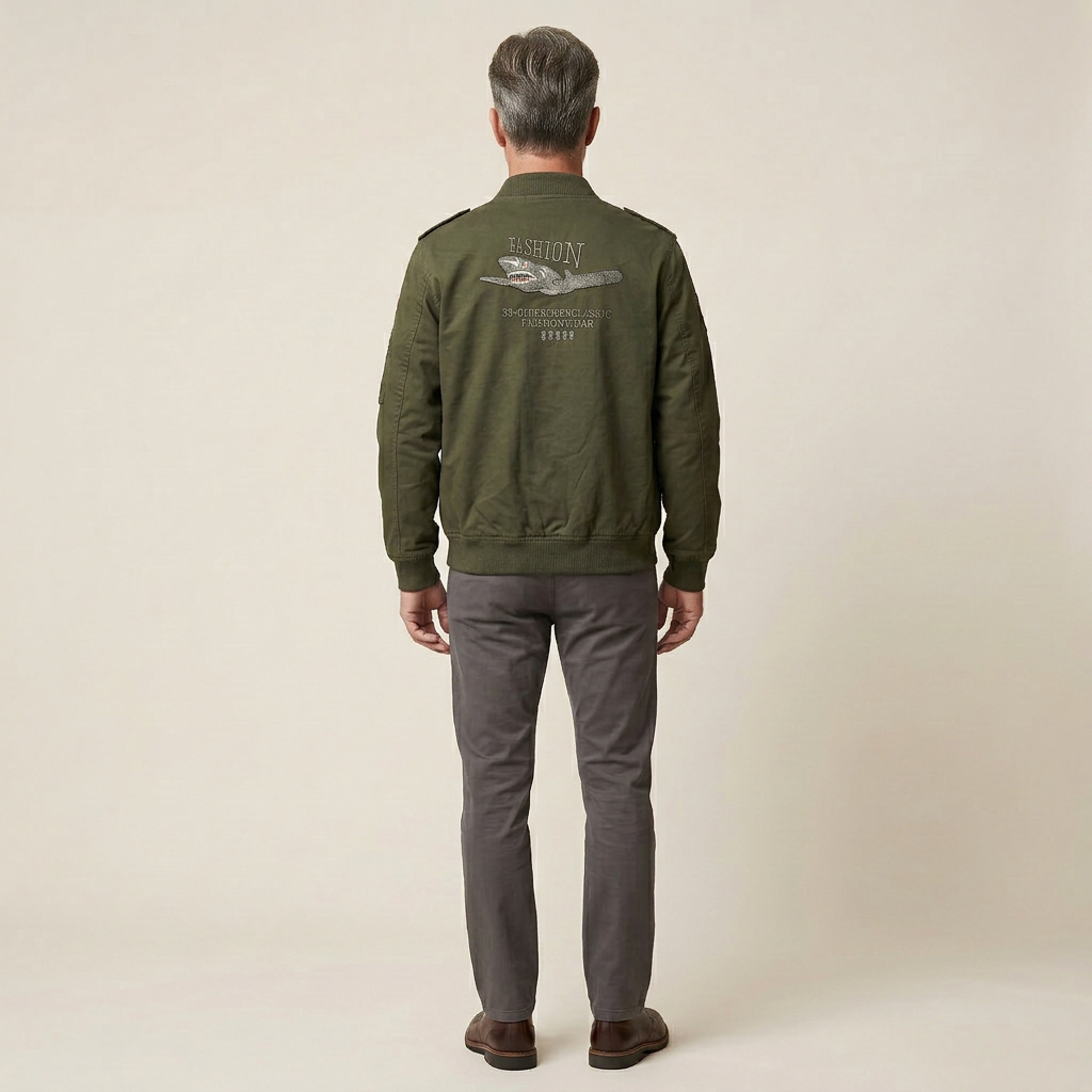Men’s Bomber Jacket – Zip-Front Patch Design