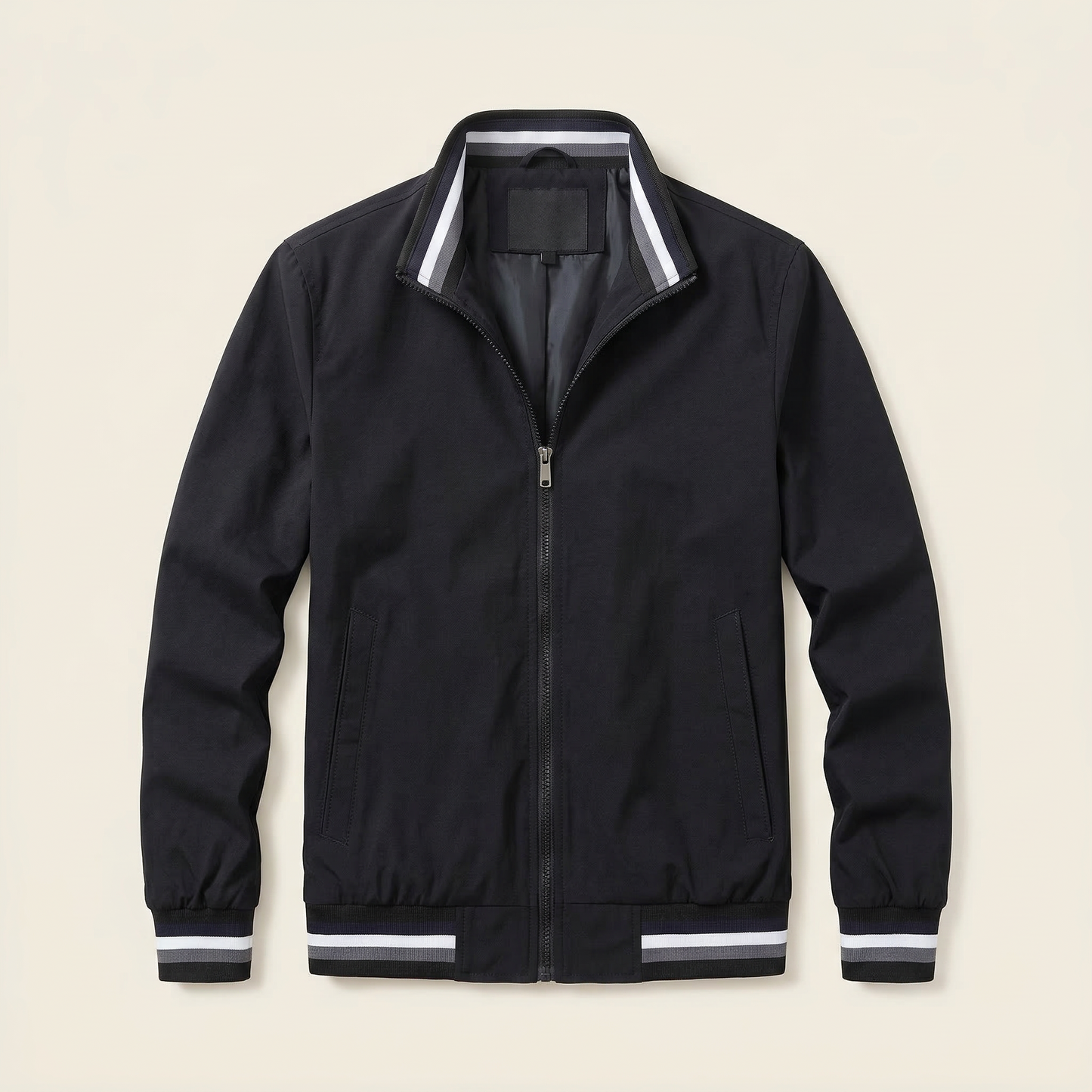 Men’s Bomber Jacket – Zip-Front Ribbed Hem Design