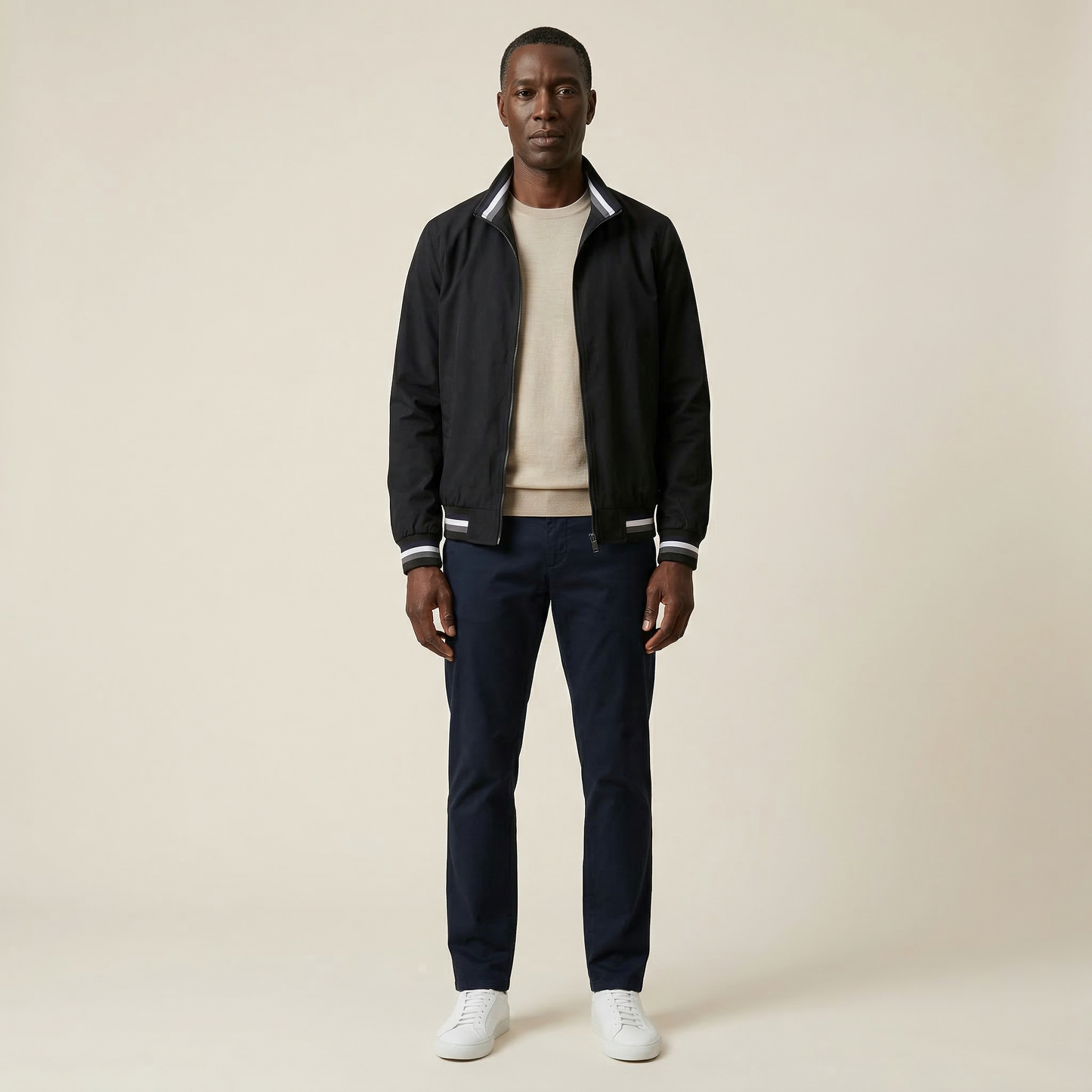 Men’s Bomber Jacket – Zip-Front Ribbed Hem Design