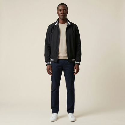 Men’s Bomber Jacket – Zip-Front Ribbed Hem Design
