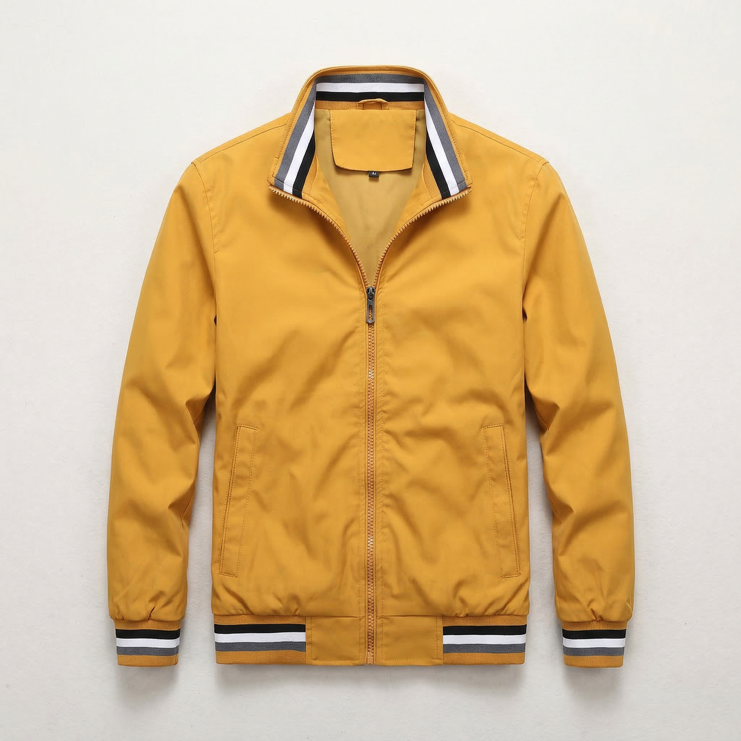 Men’s Bomber Jacket – Zip-Front Ribbed Hem Design