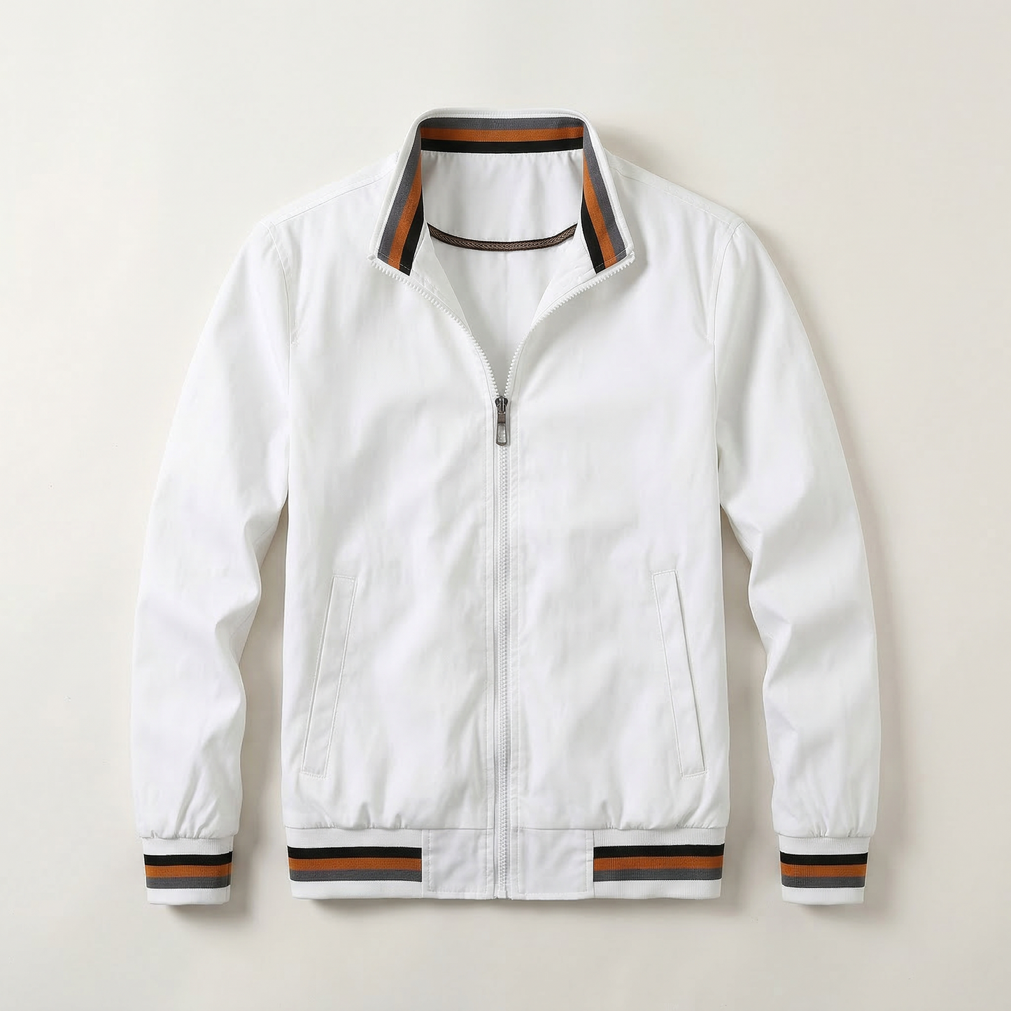 Men’s Bomber Jacket – Zip-Front Ribbed Hem Design