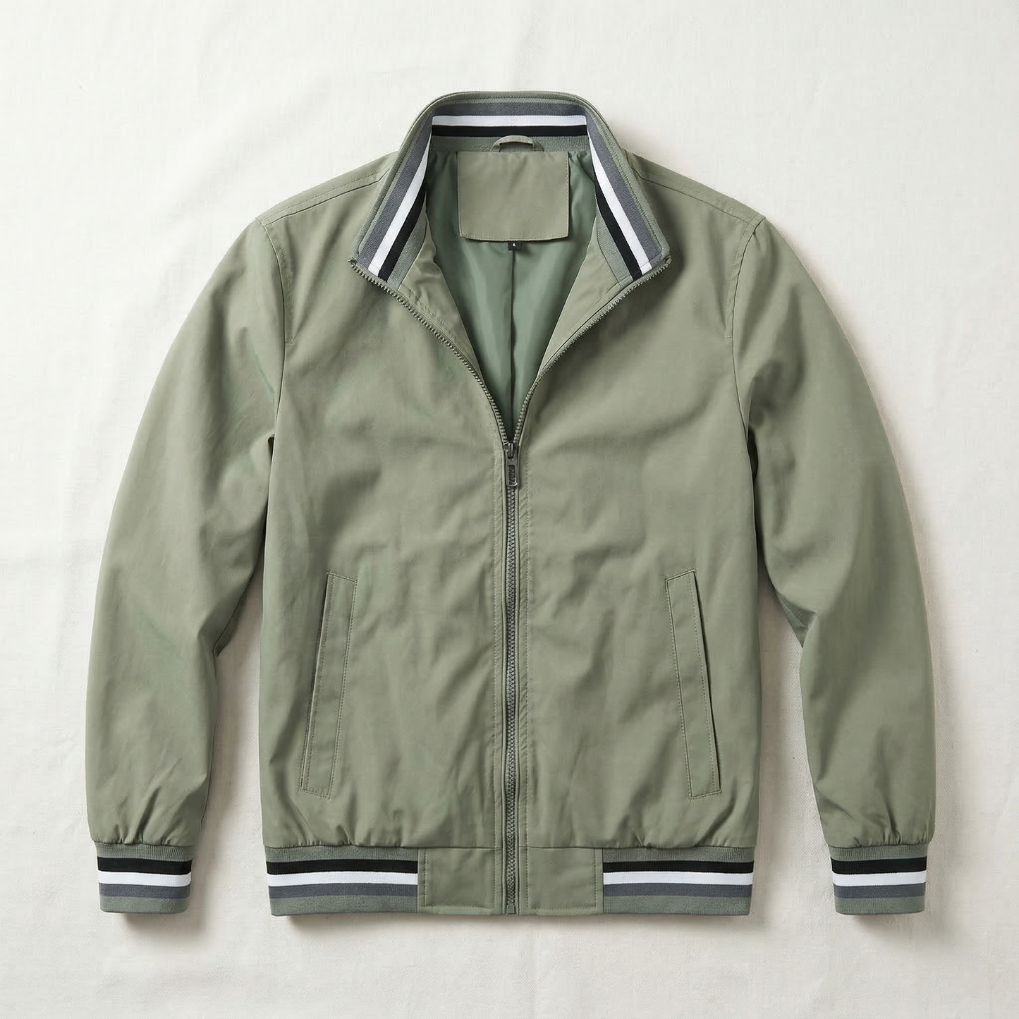 Men’s Bomber Jacket – Zip-Front Ribbed Hem Design