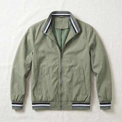 Men’s Bomber Jacket – Zip-Front Ribbed Hem Design