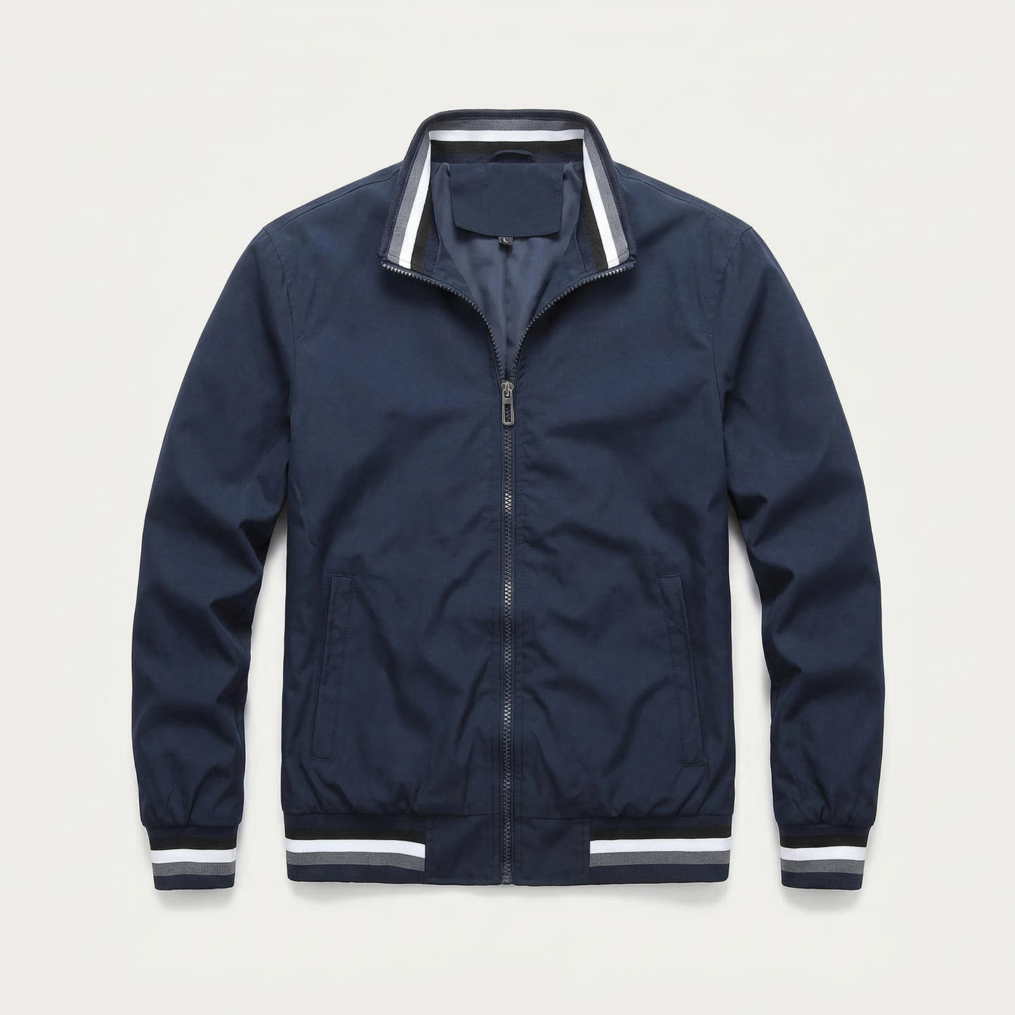Men’s Bomber Jacket – Zip-Front Ribbed Hem Design