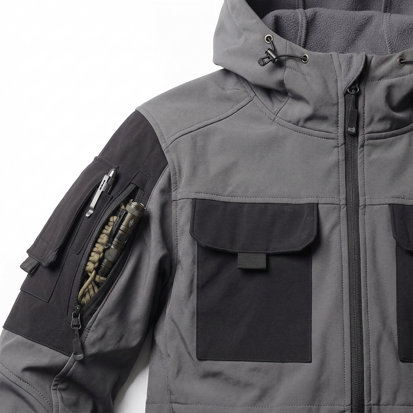 Men’s Hooded Jacket and Pants Set – Zip-Front Design with Cargo Pockets