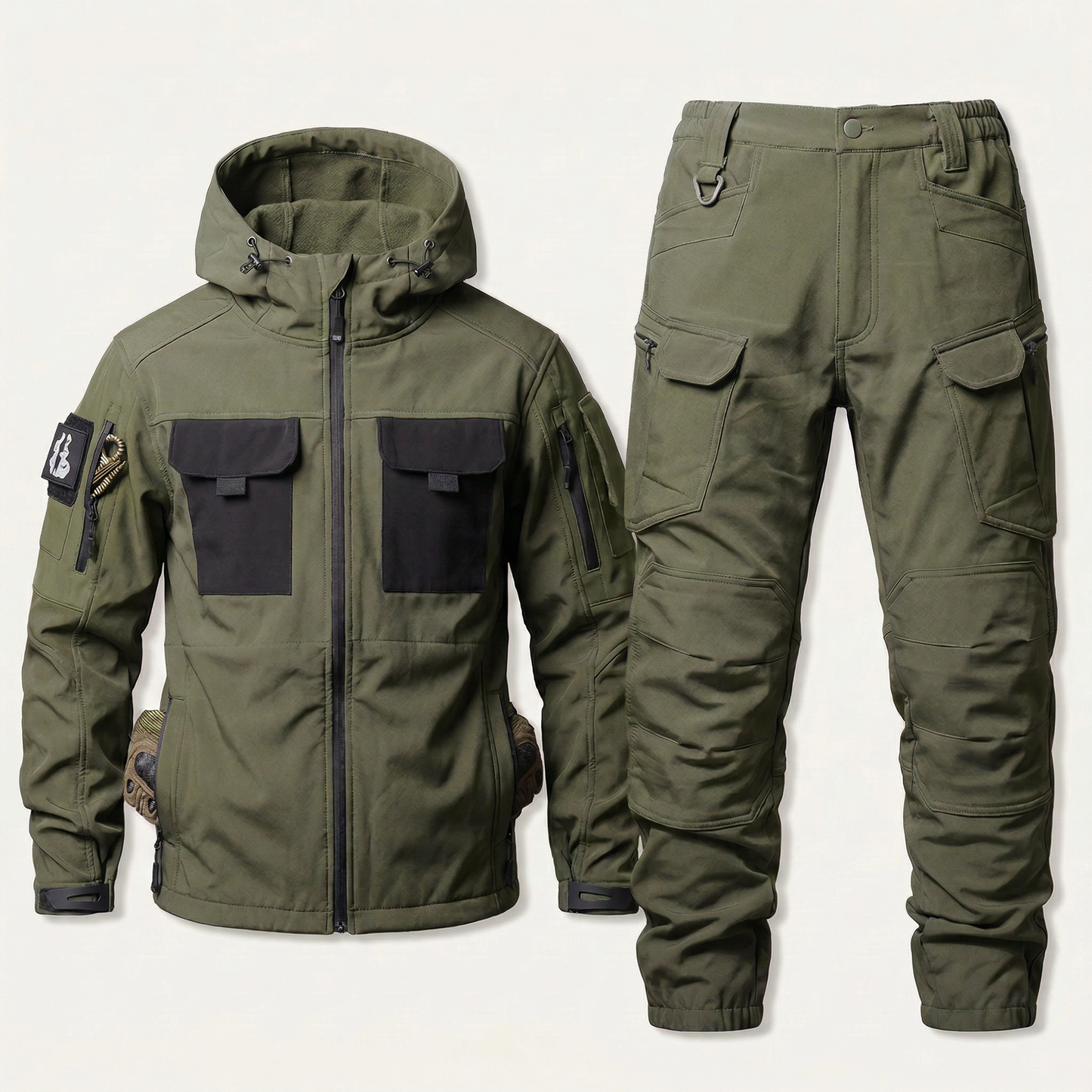 Men’s Hooded Jacket and Pants Set – Zip-Front Design with Cargo Pockets