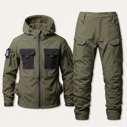 Men’s Hooded Jacket and Pants Set – Zip-Front Design with Cargo Pockets