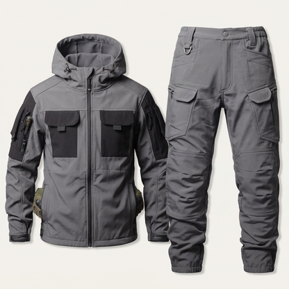 Men’s Hooded Jacket and Pants Set – Zip-Front Design with Cargo Pockets