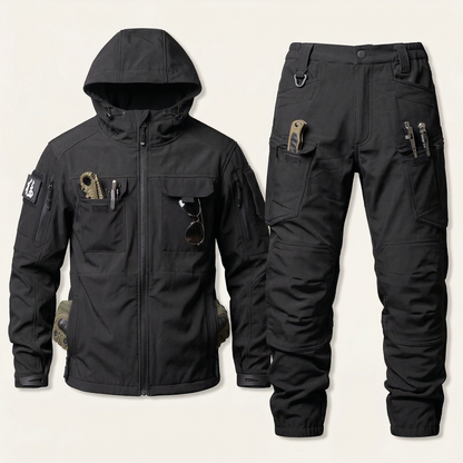 Men’s Hooded Jacket and Pants Set – Zip-Front Design with Cargo Pockets