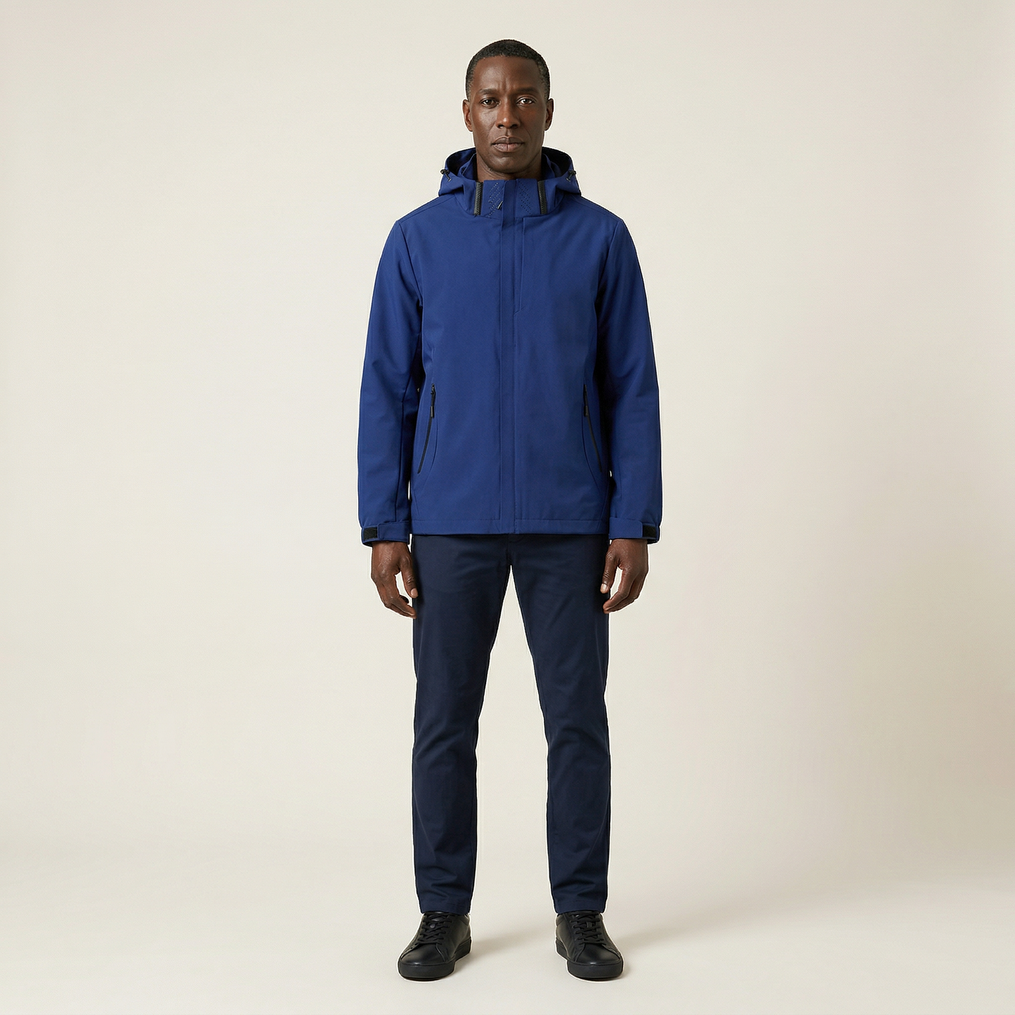 Men’s Hooded Windbreaker Jacket – Zip-Front Design with Zipper Pockets