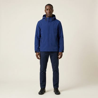 Men’s Hooded Windbreaker Jacket – Zip-Front Design with Zipper Pockets