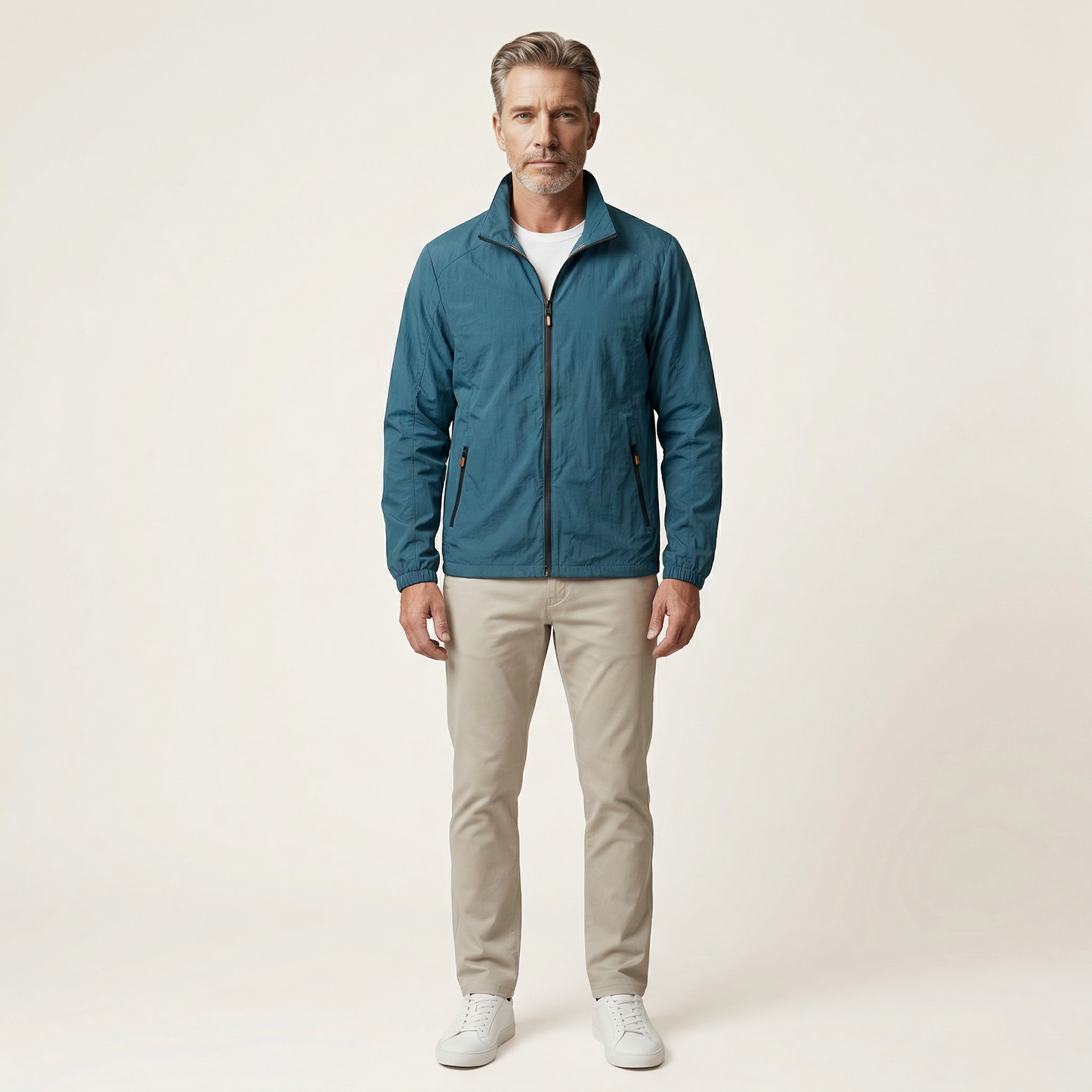 Men’s Lightweight Jacket – Zip-Front Design with Stand Collar