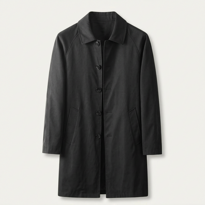 Men’s Long Coat – Button-Front Collared Design