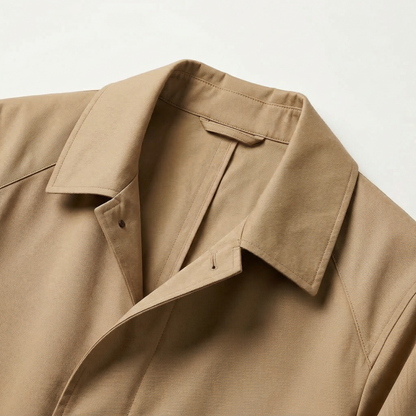 Men’s Long Coat – Button-Front Collared Design
