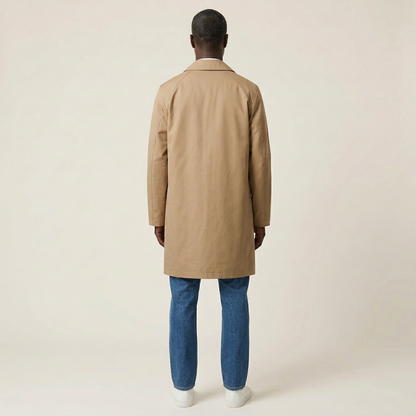 Men’s Long Coat – Button-Front Collared Design