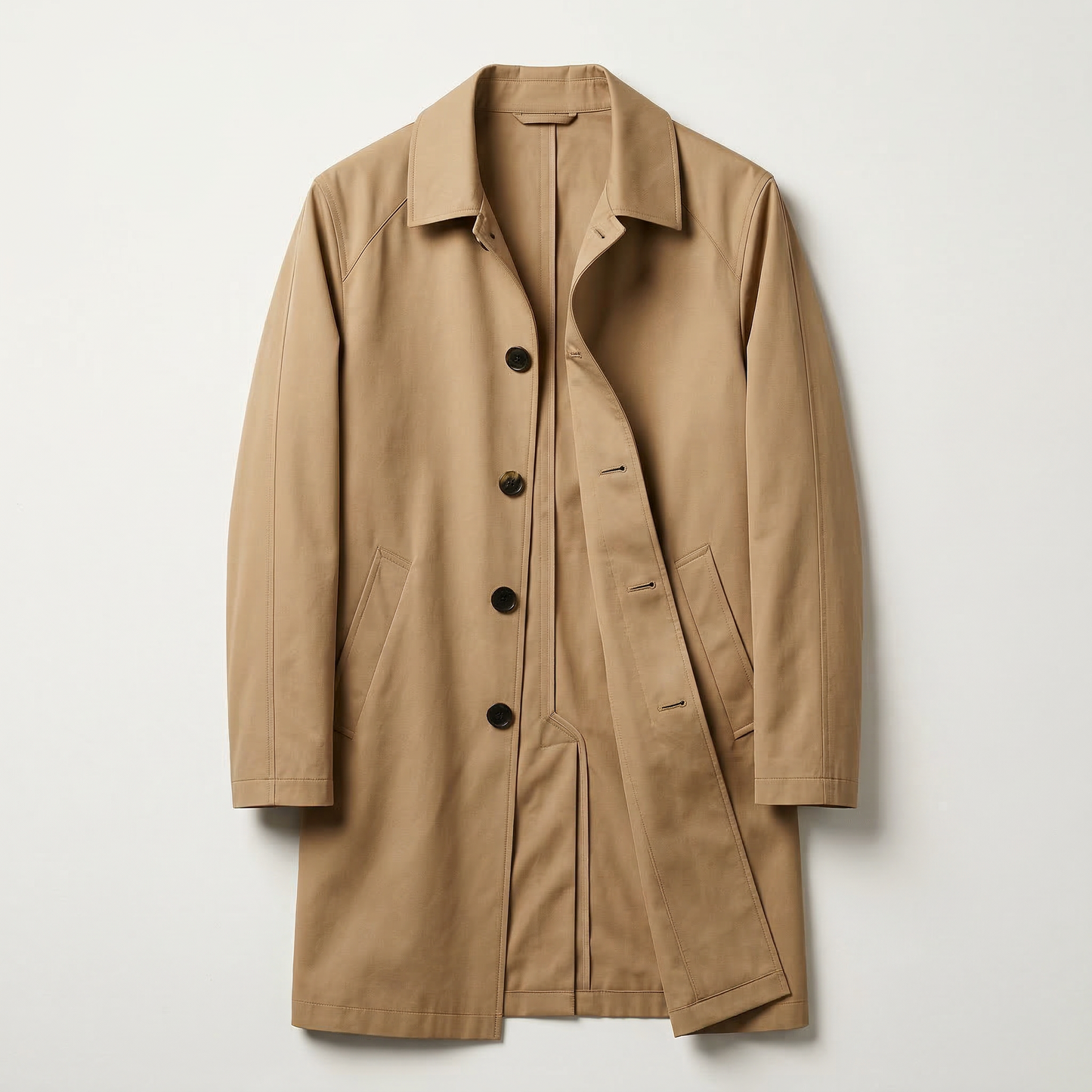 Men’s Long Coat – Button-Front Collared Design