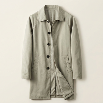 Men’s Long Coat – Button-Front Collared Design