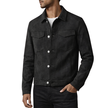 Men’s Suede-Effect Trucker Jacket with Button Front