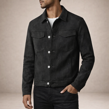 Men’s Suede-Effect Trucker Jacket with Button Front