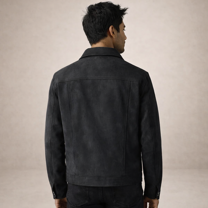 Men’s Suede-Effect Trucker Jacket with Button Front