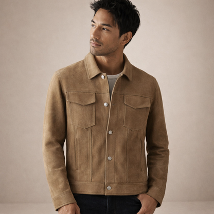 Men’s Suede-Effect Trucker Jacket with Button Front
