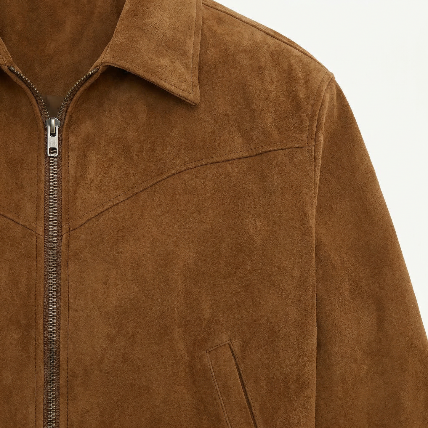 Men’s Suede Jacket – Zip-Front Collared Design