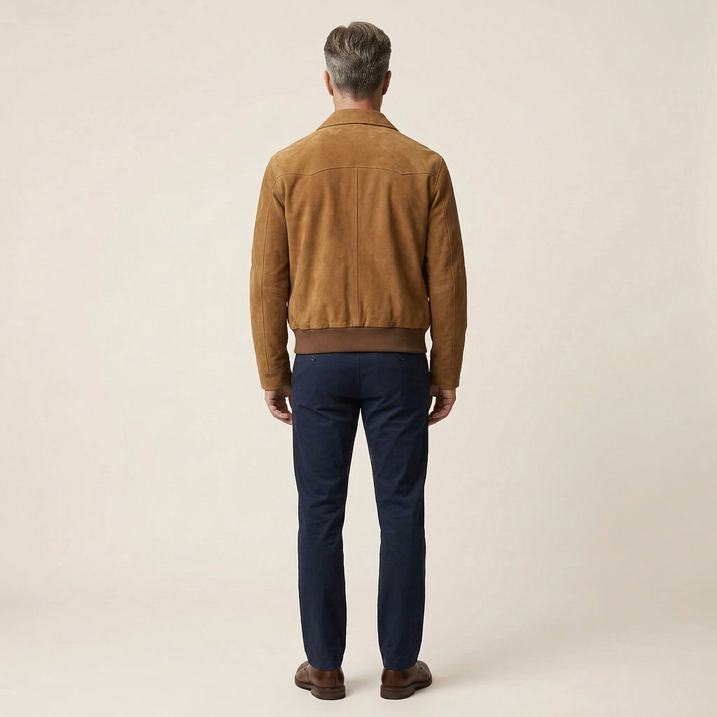 Men’s Suede Jacket – Zip-Front Collared Design